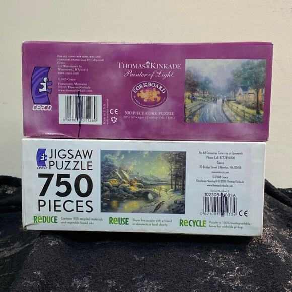 Thomas Kinkade Puzzle Bundle 2 Brand New Winter Holiday Snow Corkboard Shimmer - Picture 4 of 10